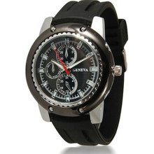 Bling Jewelry Rubber Stainless Steel Round Mens Chronograph Style Sports Watch
