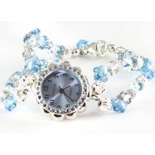Blue Flower Rhinestone & Swarovski Crystal Bracelet Watch