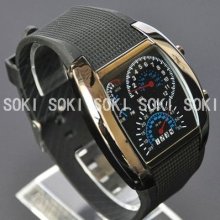 Blue Led Lamp Digital Day Quartz Mens Black Wrist Rubber Band Gift Watch S77