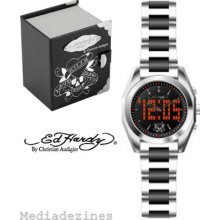 Bnib Ed Hardy Mens Edsilk Digital & Analogue Dial Black Watch Love Kills Slowly