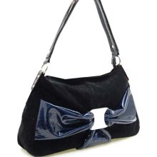 Bow front faux suede croco embossed trim hobo handbag ...