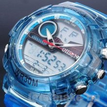 Box Chronograph Mens Womens Blue Waterproof Dress Digital Sports Watch Ff