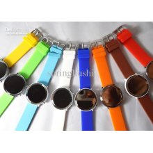 Brand New Led Watches Round Mirror Watch Alloy Case And Silicone Rou