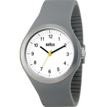 Braun Mens Sport Analog Plastic Watch - Gray Rubber Strap - White Dial - BN0111WHGYG