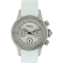 Breil Tribe Ladies Chrono Effect Crystal Bezel White Leather Strap Watch Tw0504