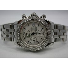 Breitling Chronomat Evolution A13356 Silver Dial Diamond Encrusted Watch