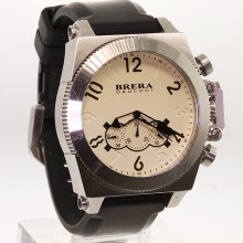 Brera Orologi Mens Stainless Steel Watch White Face Rubber Bracelet