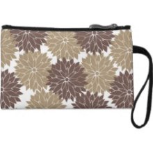 Brown and Tan Flower Blossoms Floral Print Wristlet Clutches