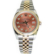 Brown diamond dial rolex datejust watch solid gold & steel date just