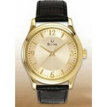 Bulova 97A70 Round Gilt Dial Men's Watch W/Black Leather Strap Promotional