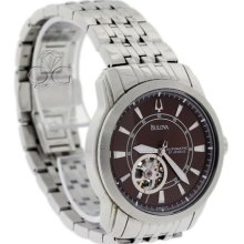 Bulova Automatic Stainless Steel Skeleton Brown Dial Mens Watch Model 96a101