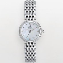 Bulova Petite Classic Stainless Steel Diamond Accent & Mother-Of-Pearl