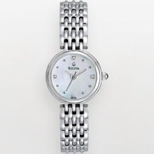 Bulova Petite Classic Stainless Steel Diamond Accent & Mother-Of-Pearl