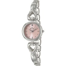 Bulova Women's 'diamonds' Stainless Steel Hearts Pink Dial Watch