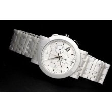 Burberry Womens White Ceramic Swiss Made Chronograph White Dial Watch Bu1770