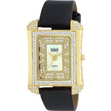 Burgi Watches Women's Swarovski Crystal White MOP Black Satin Black S