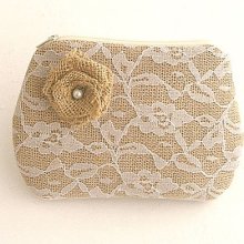 Burlap wristlet burlap clutch purse bridal clutch bridesmaid clutch- Flower Lace .