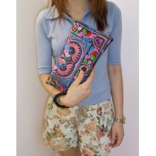 CANDY Wristlet Clutch HMONG Embroidered Bag Hippie Boho Handmade Fair Trade Thailand (BG810-MUB)