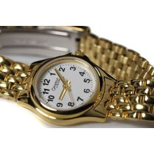 Caravelle By Bulova Womens White Dial Gold Tone Stainless Steel Bracelet Watch