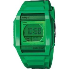 Casio Baby Bg810pd-3 All Green Square Dial Ladies Watch In Original Box