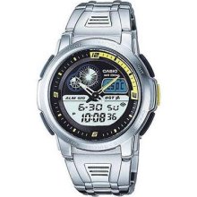Casio, Digital-analog Thermometer Watch, Aqf102wd Aqf-102wd-9bv, Steel Band