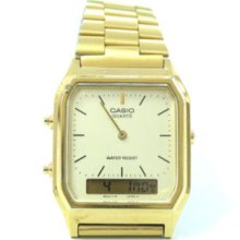 Casio Dual Analog Lcd Chrono Aq-230 Quartz Watch Runs