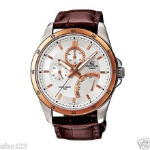 Casio Edifice Multiple-dial Watch Ef-341l-7a White Geunine Leather