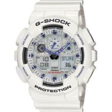 Casio Men's Ga100a-7 G-shock X-large Analog-digital White And Blue Sports Watch