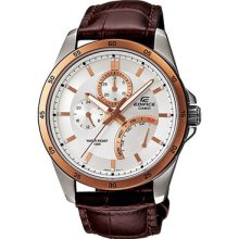 Casio Multiple-dial Watch Ef-341l-7a White Geunine Leather