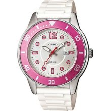 Casio Watch Ltp-1330-4a White Resin Band Pink Women's Watch