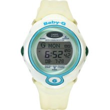 Casio Women Or Kids Bgf-130-7V Baby-G White With Aqua Blue Digital Shock Resistant Watch