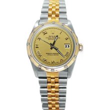 Champagne roman dial pearl master diamond bezel Rolex date just watch - Brown - Gold