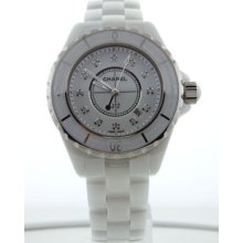Chanel J12 White Ceramic With 2-row Custom Diamond Bezel Midsize Watch H1628