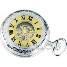Charles-Hubert 3580 Sterling Silver/14K Mechanical 17 Jewel Pocket Watch