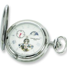 Charles Hubert Stainless Steel White Open Dial Pocket Watch