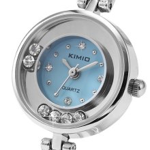 Charming Light Blue Crystal Lady Girl Bracelet Bangle Analog Quartz Wrist Watch