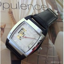 Chic Retro Square Automatic Winder Steel Chrome Open Back Mens Womans Watch E