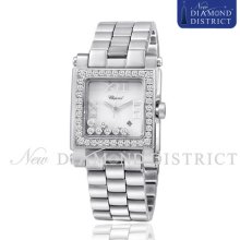 Chopard Happy Sport Square Medium 2.00ct Total Pave Set Big Diamond Steel Watch