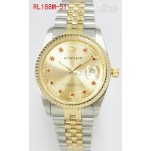 Christmas Gift Men Sport Watch Quartz Gold Dial Bezel Reginald Stain