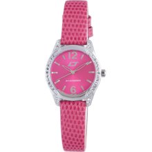 Chronotech Women's Hot Pink Dial Crystal Bezel Genuine Leather Watch
