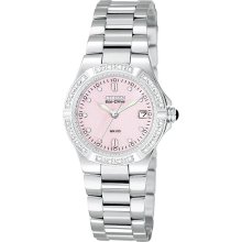 Citizen Ladies' Calendar Date Solar Power Watch w/Round Silvertone Case, Pink Dial and ST Bracelet Band