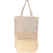 claramonte caravane fringed linen &gold leather bag