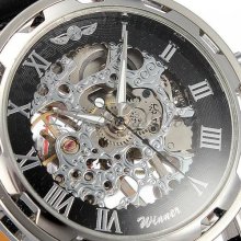 Classic Mens Artificial Leather Movement Business Dial Mechanical Wrist Watch