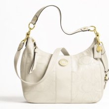 Coach Handbag Ivory/Brass Signature Stripe Stitched Patent Convertible Hobo...