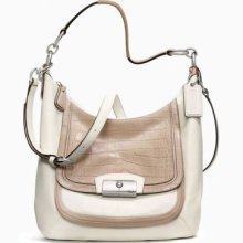 Coach Kristen Spectator Leather Hobo White & Taupe+coach Gift Box &receipt $428