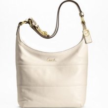 Coach Leather Pieced Duffel Hobo Handbag 17116 White/gold