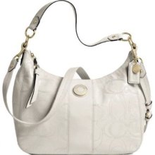 Coach Patent Leather Signature Stitch Convertible Hobo Handbag 19282 Ivory White