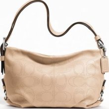 Coach Perforated Leather Duffle Crossbody Shoulder Handbag Purse F19257 Sand