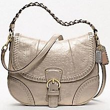 Coach Poppy Metallic Leather Whipstitch Hobo Platinum 19008 -msrp $428.-