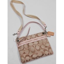 Coach Poppy Signature Metallic Sateen Hippie Crossbody 19131 Khaki Petal